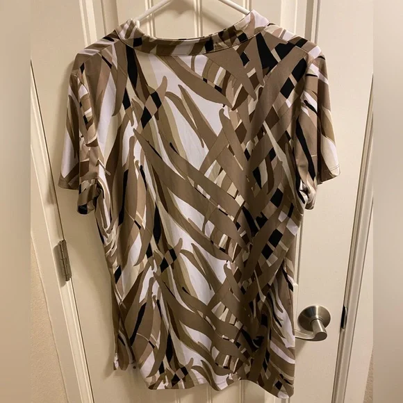 Dana Buchman L Blouse Large Beaded Short Sleeve Top Shirt Lg Stretch - Picture 8 of 8